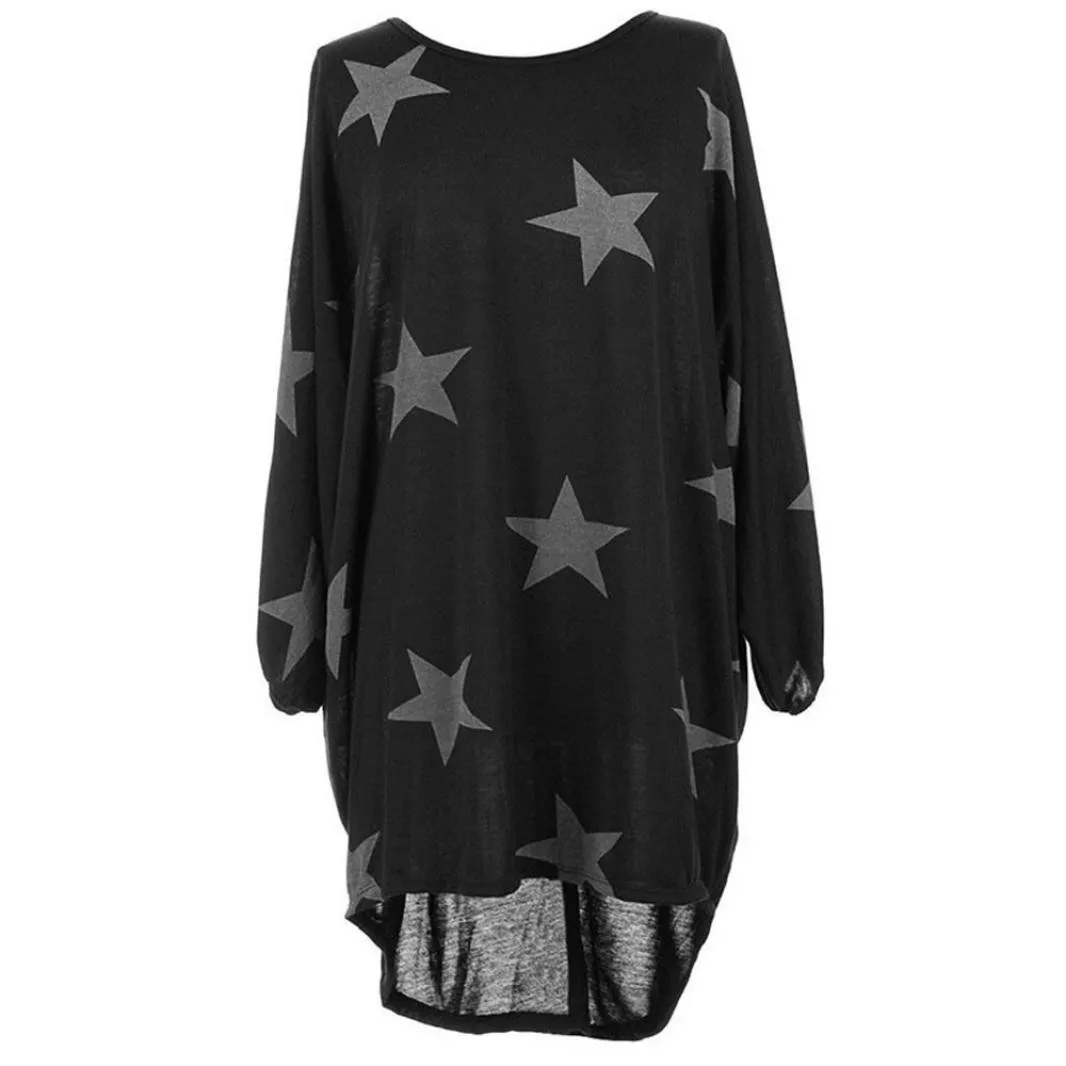 

Women Plus Size M-XL Batwing Sleeve Stars Print Baggy Tunic Tops Blouse Casual womens tops and blouses blusas femininas elegante