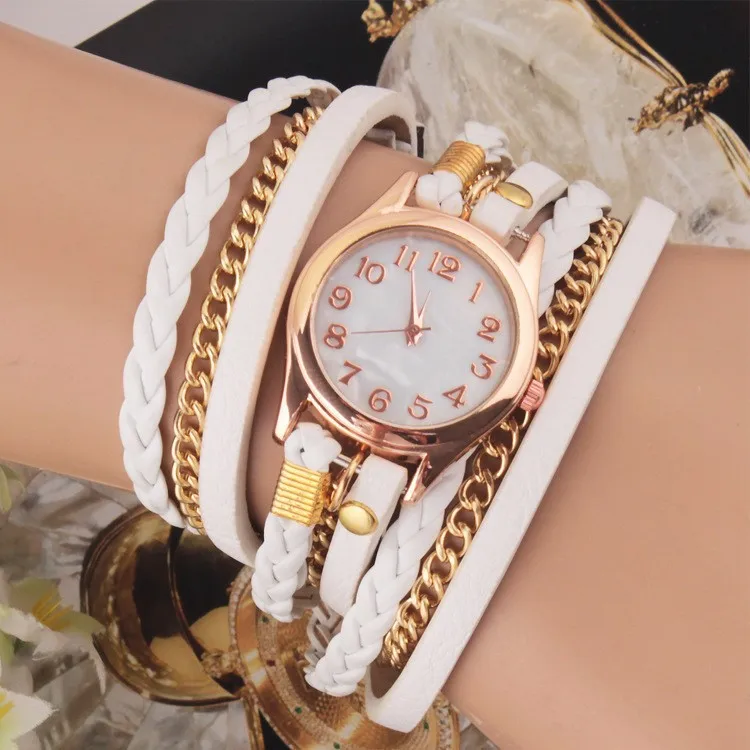 Часы женские Многослойные кварцевые с ремешком из искусственной кожи|bracelet sports