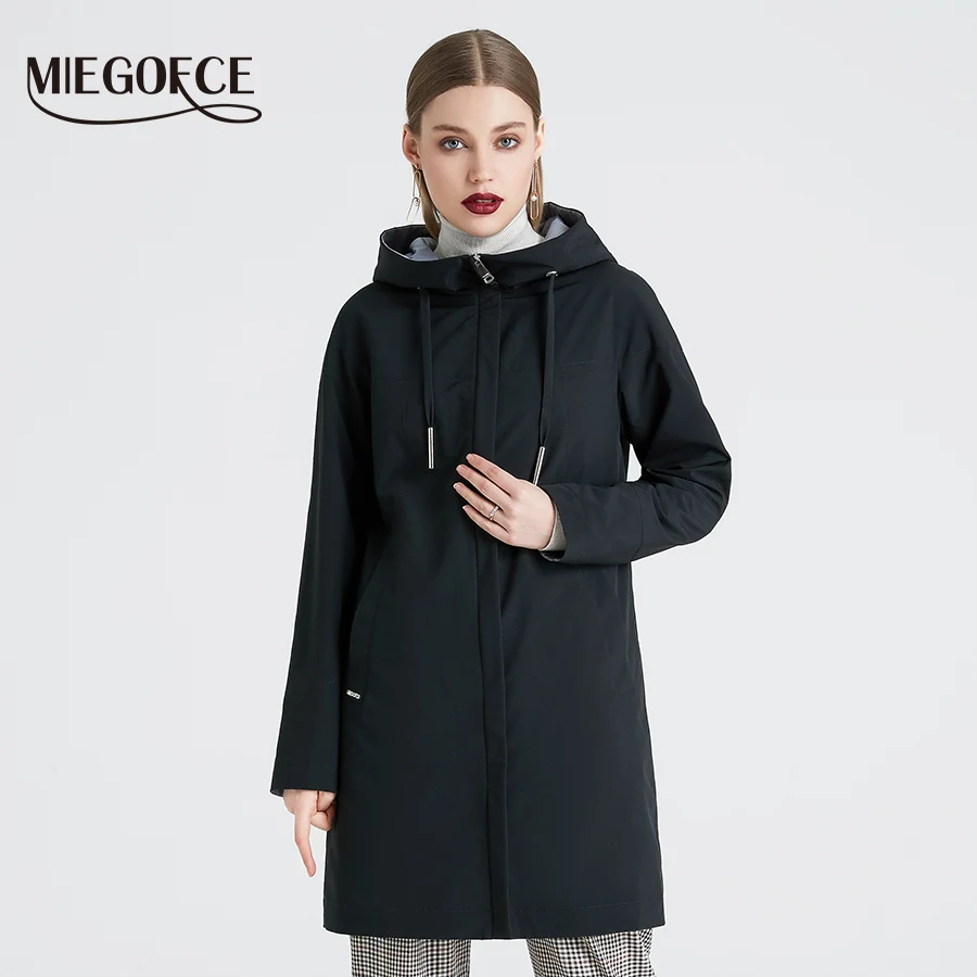 Goede MIEGOFCE 2019 Lente Lange vrouwen Trenchcoat Stand Kraag Hooded Vrouwelijke Slanke Synthetische Winter vrouwen Jas Nieuwe Ontwerp