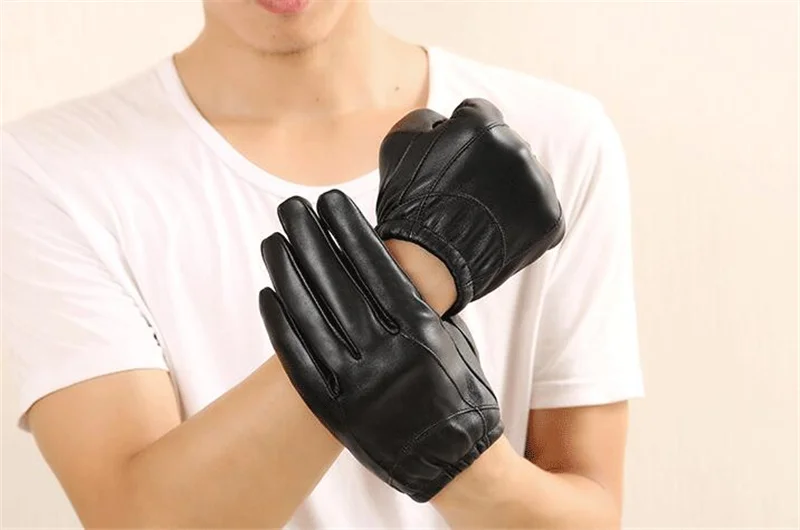 2018 Для мужчин черные перчатки осень-зима теплые перчатки овчины Повседневное тонкий вождения Для мужчин из натуральной кожи перчатки Z09-5