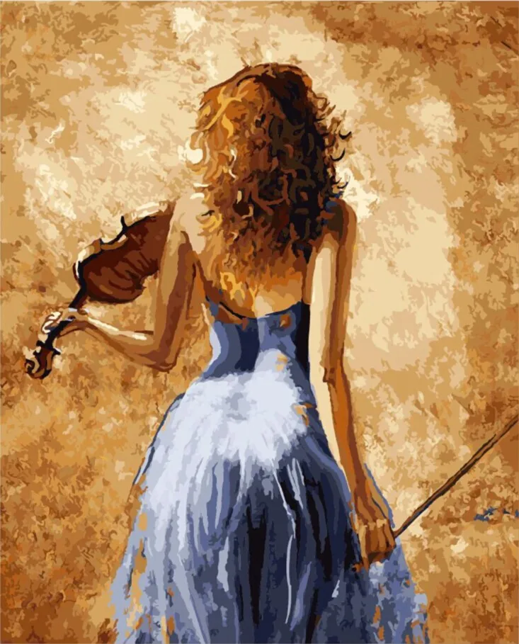 Ritratto dipinto a mano pittura a olio donna che suona il violino arte