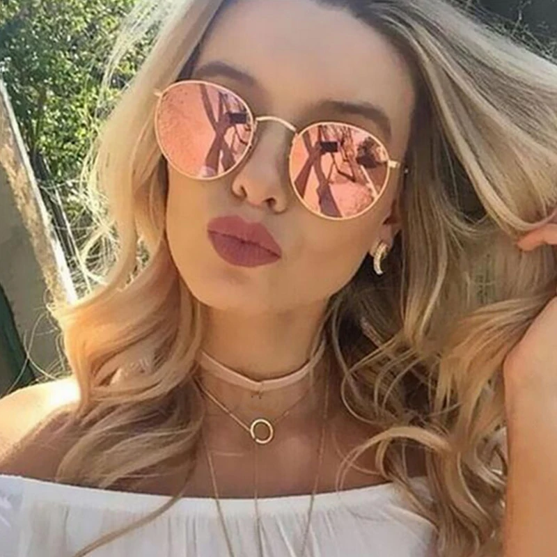 

AOZE 2018 Sun glasses sunglasses women Round Sunglasses UV400 Silver Gold Frame Luxury Brand Designer Vintage Cute Style 66217