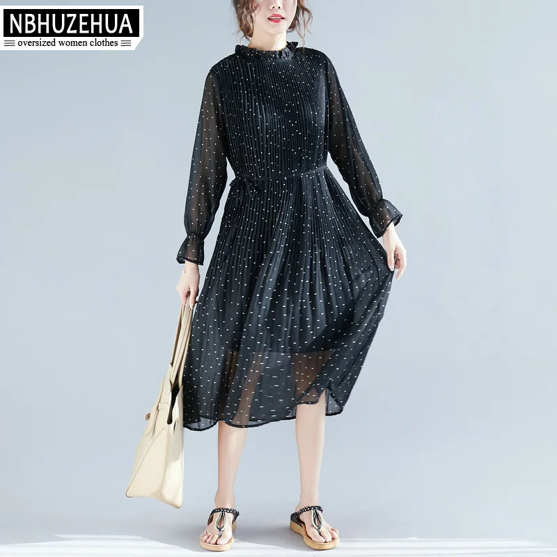 NBHUZEHUA женское платье 2019 летнее с рисунком в горошек длинные шифоновые платья