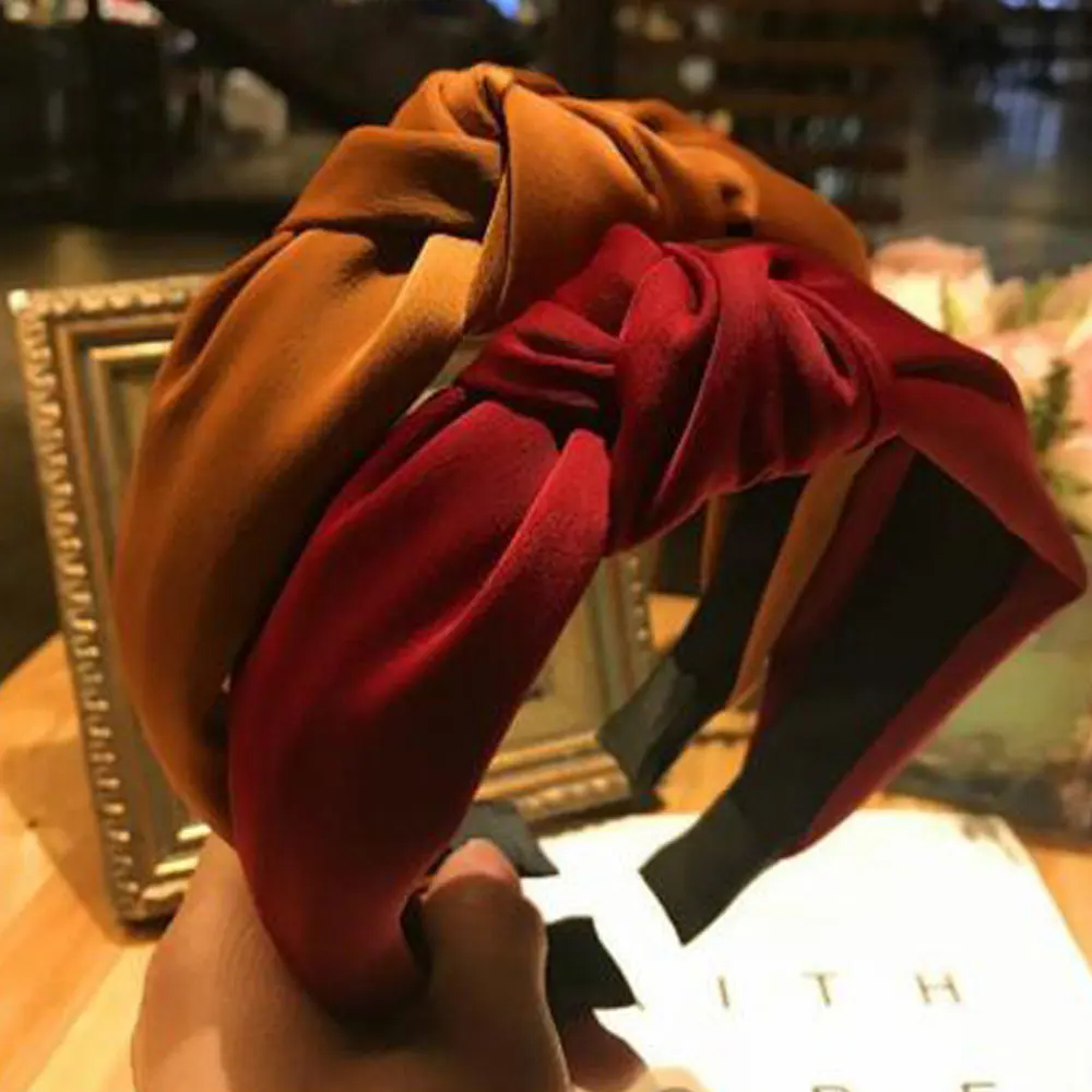 

Solid Colors Cross Hair Band For Women Top Knotted Headbands Vintage Wide Hair Hoop Hair Accessories Headwear 2019 New Arrival