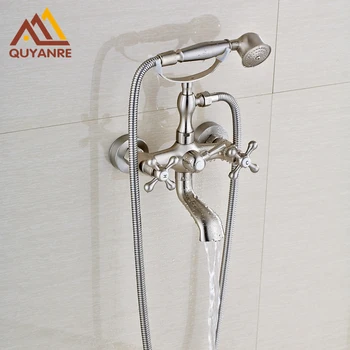 

Brushed Nickle Wall Mounted Bathtub Bath & Shower Faucets Hot And Cold Water Telephone Style