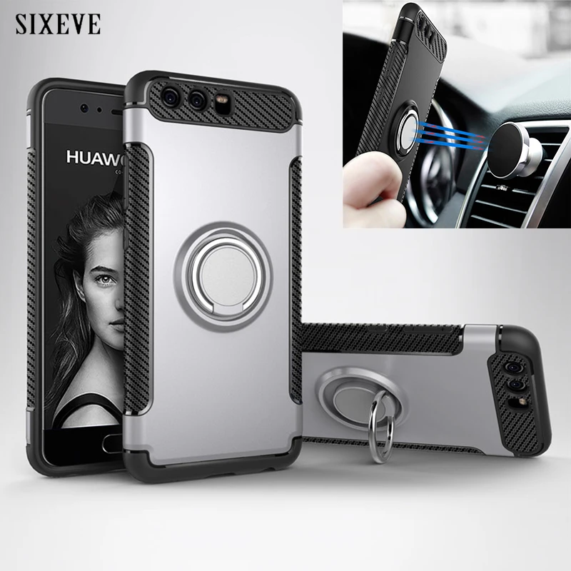 

SIXEVE Case For Huawei P8 P9 P10 Lite Plus 2017 honor 8 9 Mate 9 10 Pro Luxury Finger Ring Car Magnet Protector hard Phone Cover