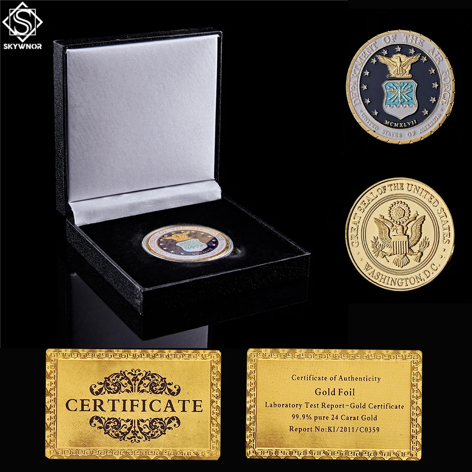 

US Government Department Of The Air Force Challenge Military Gold Coin w/ Box Display