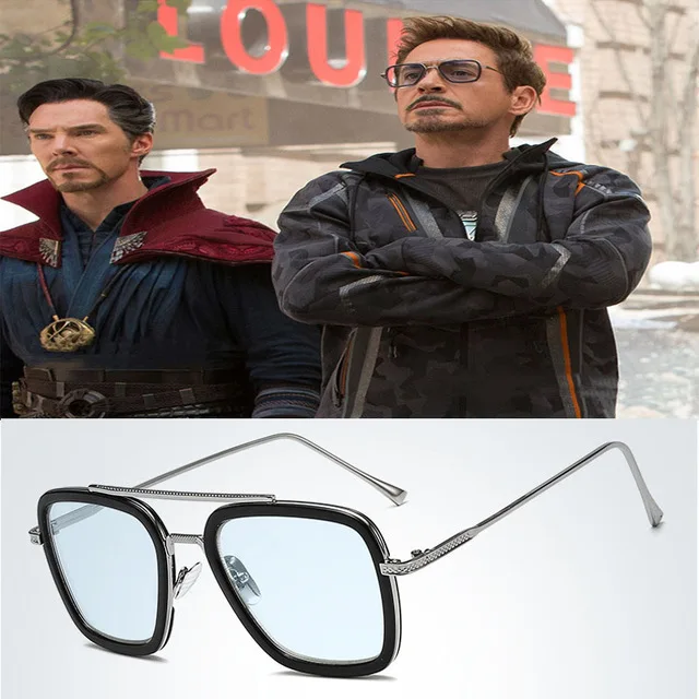 

2019 DPZ Fashion Avengers Flight Style Tony Stark Sunglasses Men Square Sun Glasses ditaeds rays Oculos De Sol Retro