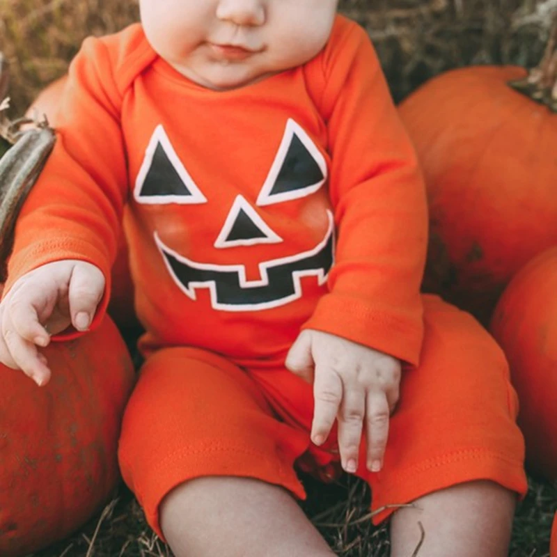 Pumpkin Romper Toddler Halloween Baby Girl Long Sleeve Romper Fall Baby