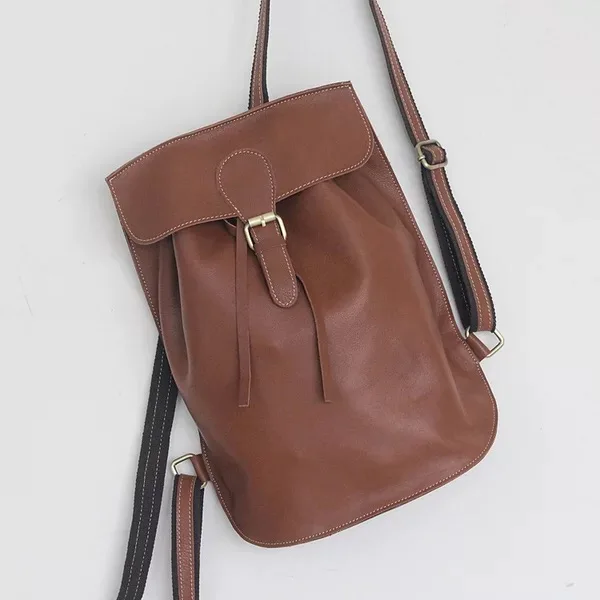 

Vintage Casual Designer Genuine Leather Female Travel Backpack Soft Cowhide Drawstring Closure Women's Backpack Retro Back Pack