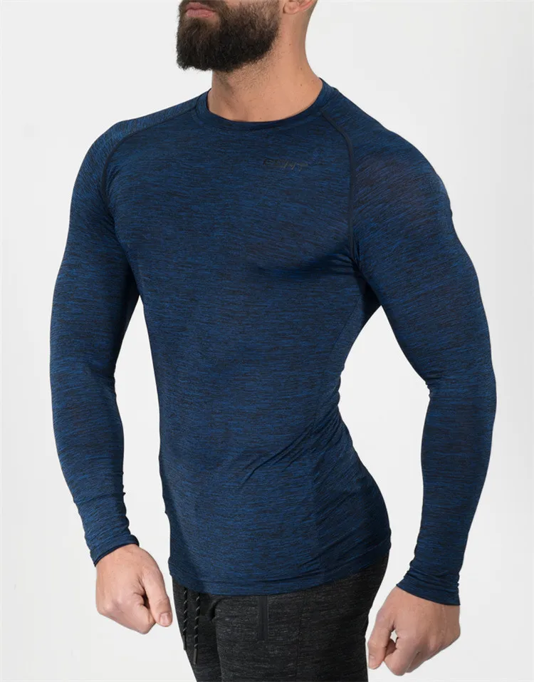Men's Solid Color Quick Dry Crew Neck Full Sleeve Gym Training T Shirt