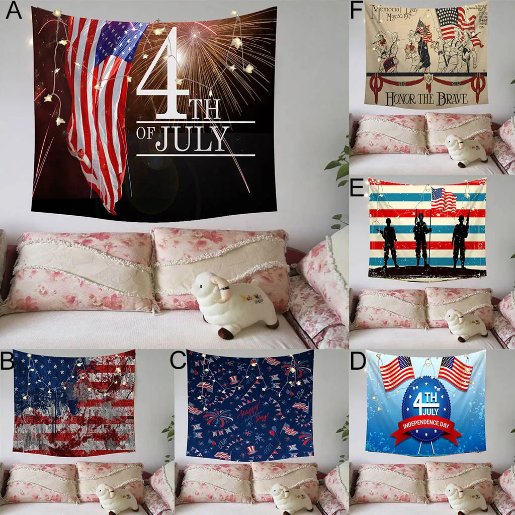 

Independence Day Print Family Tapestry Light String Combination Wall Decor1.5x2m For American Independence Day Decor Tapestrys