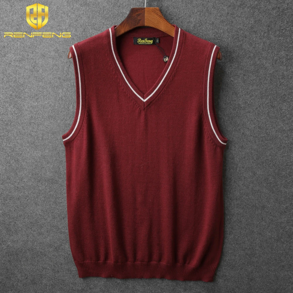 2018 Spring Autumn Wool Sweater Vest men Sleeveless V-Neck Knitted Vest Male casual tank tops pullover oversize Sweater Dress (13)