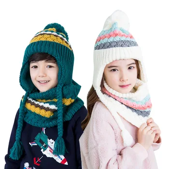 

2018 Kocotree Autumn Winter Children's Cap Scarf For Boys Girls Striped Knitted Hat For Kids 4-10 Years Old Students Hat Set