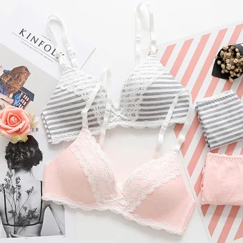 

Japanese Style Lace Bra Set Women Wire Free Underwear Lingerie Set Sexy Push Up Bra And Panties Girls Intimates 2019