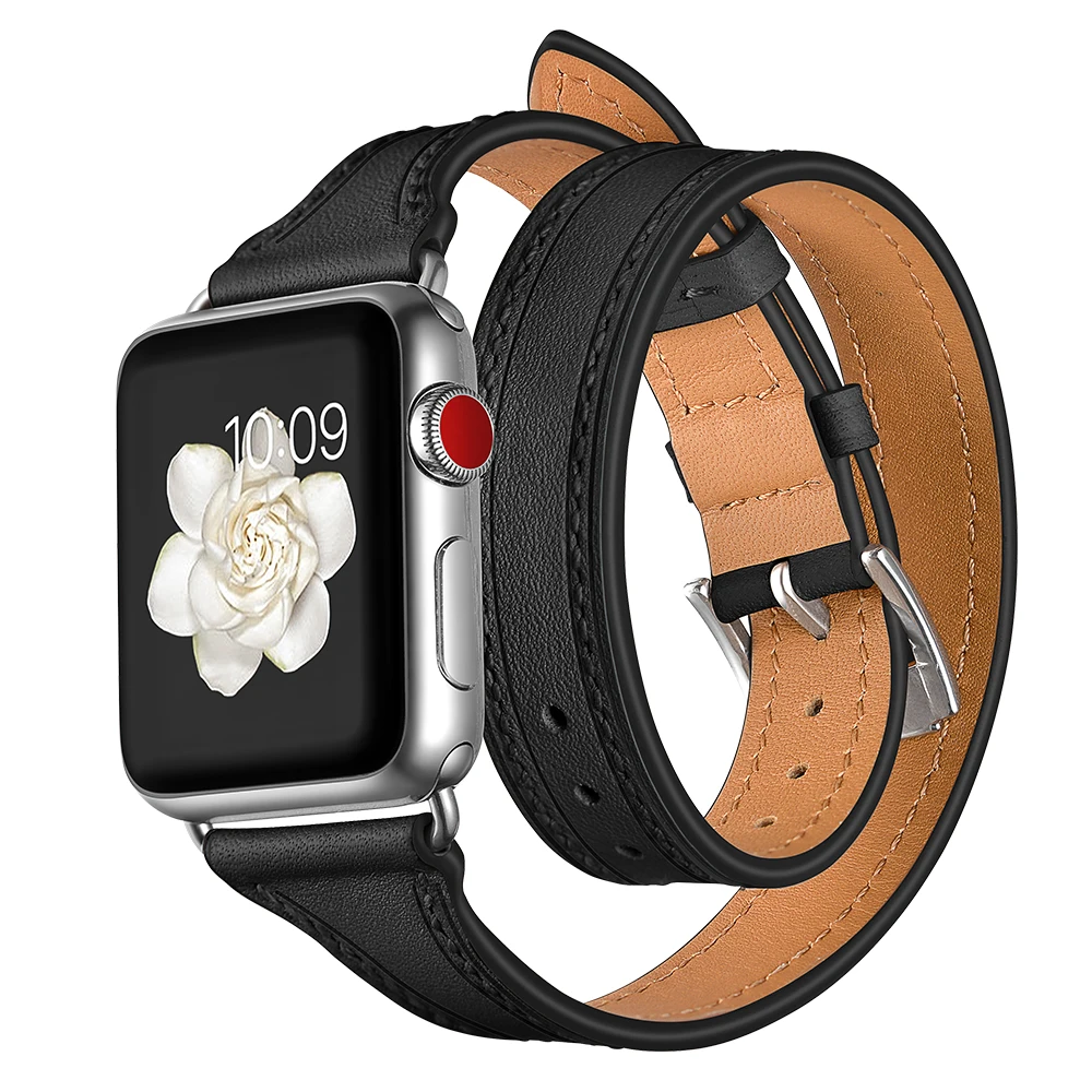 Ремешок для Apple Watch Band 4 5 44 мм 42 мм 40 мм 38 мм Iwatch band 5 4 3 2 1 натуральная кожа двойной тур Браслет аксессуары