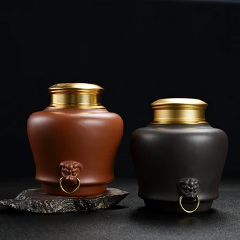 

High Grade Faucet Tea Storage Jar Natural Purple Clay Seal Caddy with Aluminum Alloy Lid Container Cans Tanks Teaware Decor