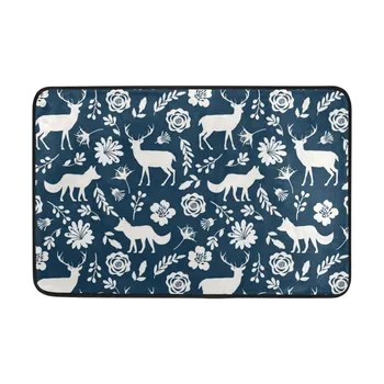 

Dark Blue Background Elks Design Floor Bath Mat Soft Warm And Strong Anti-slip Bath Mat In The Bathroom Stripes Mat Tapis