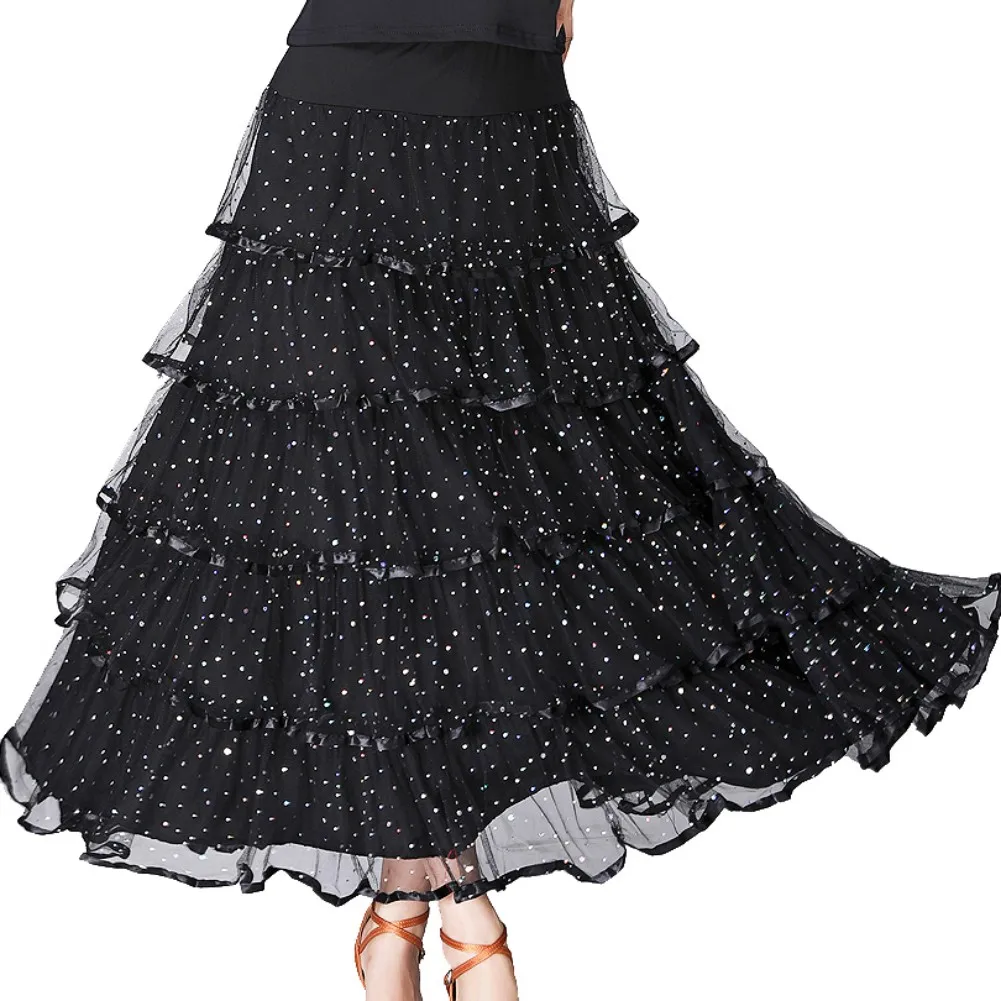 

Fashion Modern Dance Skirt Sequins flowers skirts Tango Ballroom Waltz Dance Skirt for Women Lady Adult Party Half-length Skirt