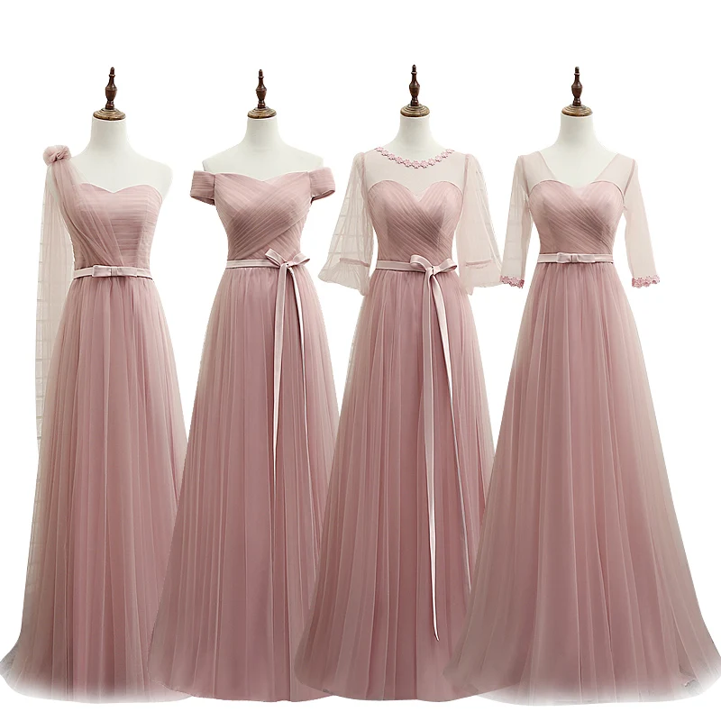

2018 Long Cheap Mint pink Bridesmaid Dresses Under 50 Floor Length Chiffon a-Line Vestido De Madrinha De Casamento Longo