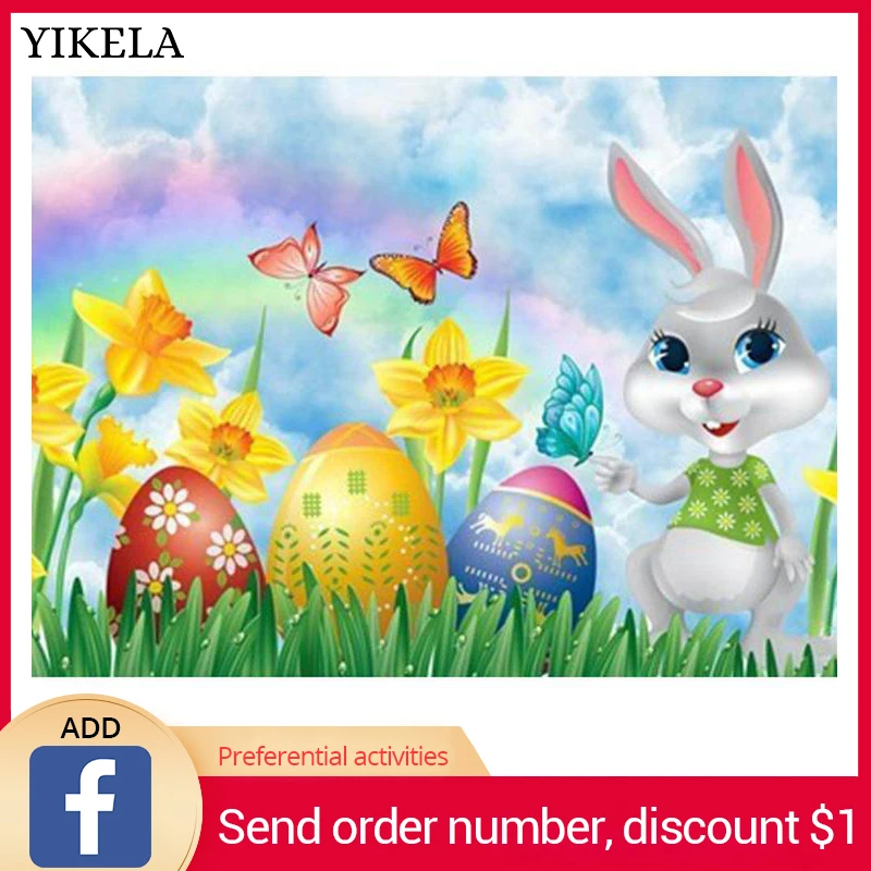 

Full Square DIY 5D Diamond Painting Easter Bunny Picture Of Rhinestone 3D Mosaic Animal Diamond Embroidery Home Decor Gifts