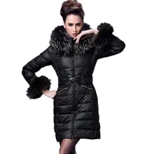 Зимняя куртка-пуховик Для женщин пальто роскошный мех Blue Fox меховой воротник женский средней длины верхняя одежда зима Для женщин пуховик