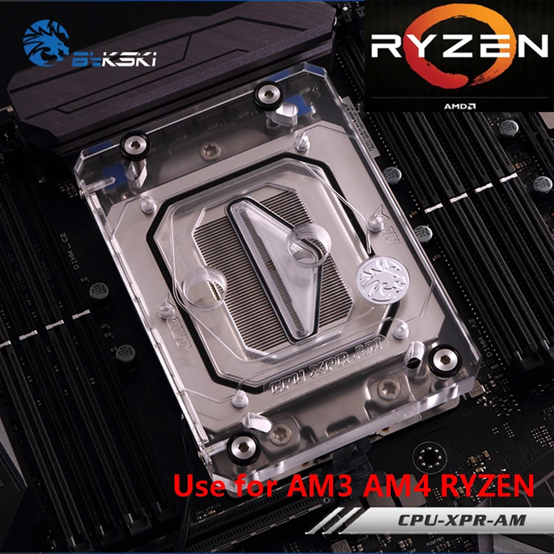 Bykski CPU Water Cooling Block Radiator Use For AMD Ryzen AM4 AM3 Transparent Acrylic With RGB
