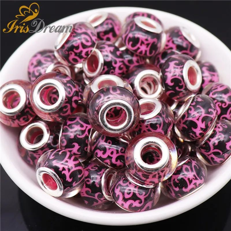 

10Pcs Big Hole Rondelle Spacer European Beads Resin Glass Beads Fit Pandora Bracelet Bangle Chain Necklace for Jewelry Making