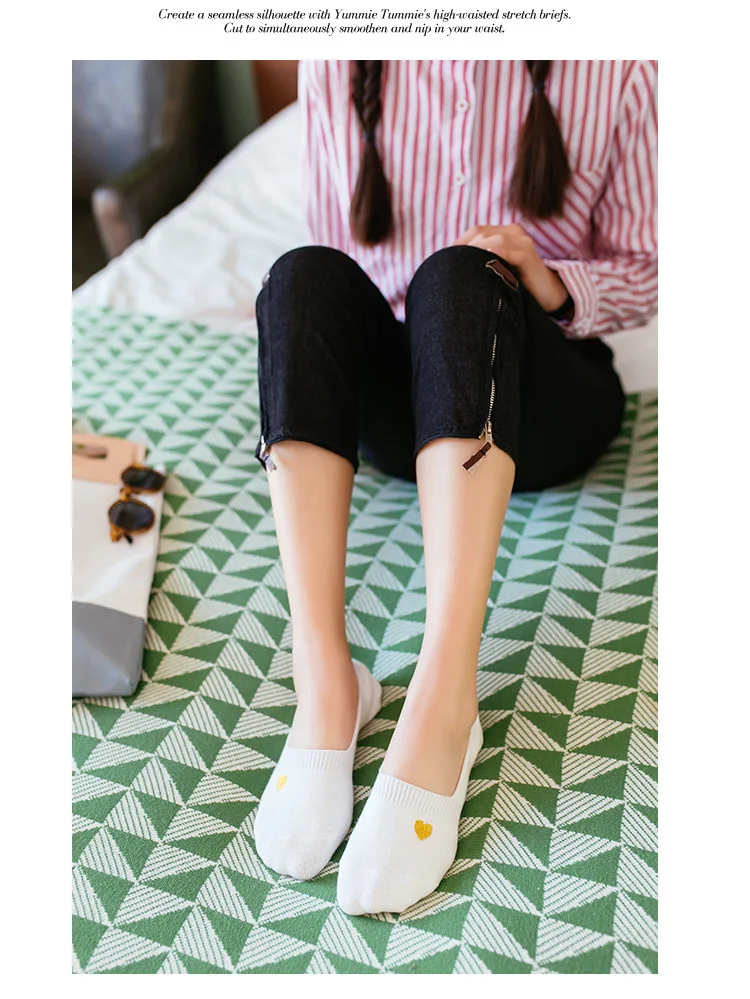 Новые летние женские японские золотые вышитые хлопковые носки с надписью love невидимые силиконовые Нескользящие женские носки