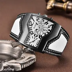 Oulm Уникальный Дизайн 2 Часовой пояс часы Для мужчин Элитный бренд широкий кожаный ремень спортивные часы человек кварцевые наручные часы