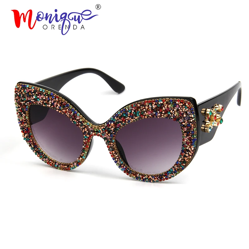 

2019 Vintage cat eye sunglasses women luxury crystal designer bling diamond sun glasses female shades gravel rhinestone oculos