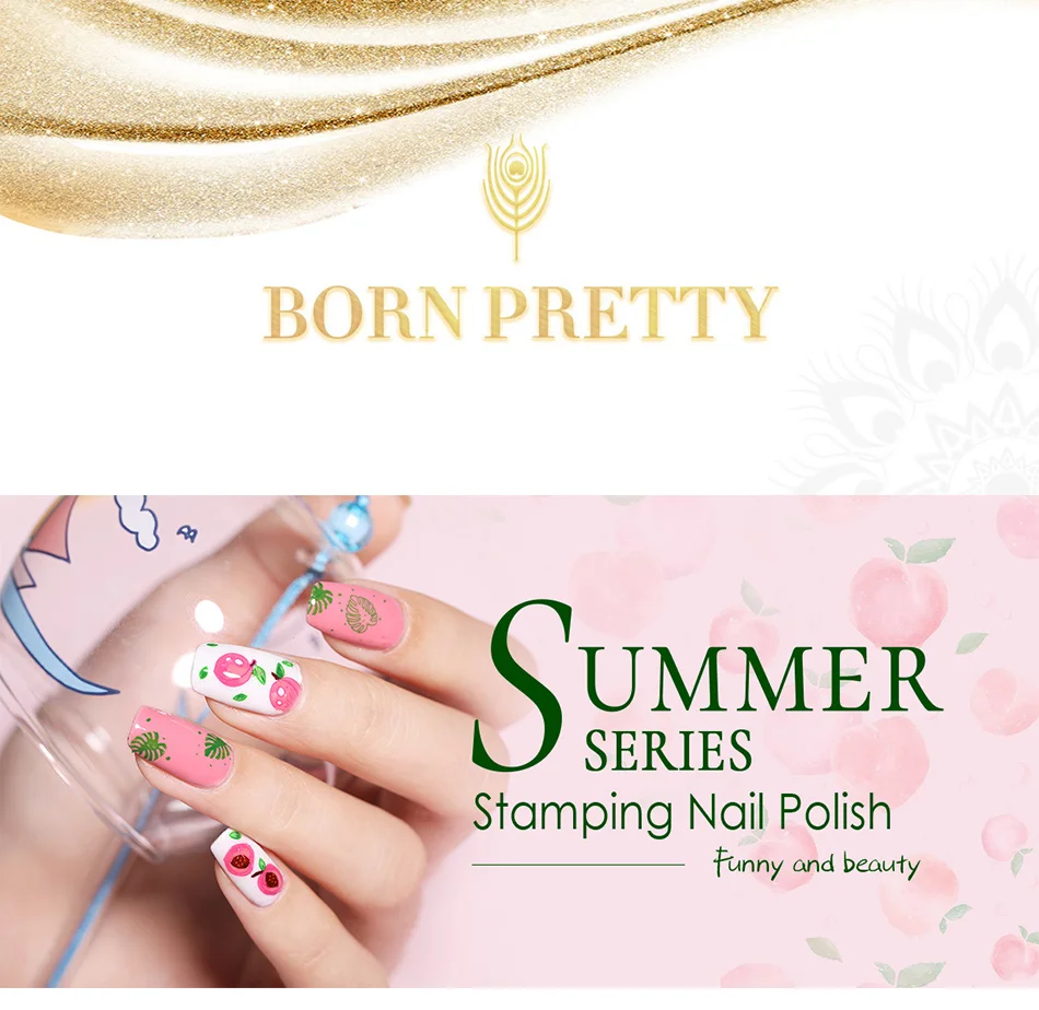 BORN PRETTY 15 цветов Летняя серия стемпинг ногтей покрытие сладкий стиль маникюрная Пластина Печать лак конфеты лак для ногтей