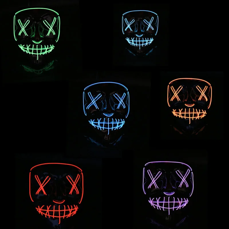 

2019 Novelty EL Wire Glowing Ghost Mask LED Flashing Light Mask For Halloween Scary Cosplay Masquerade Party Luminous Mask