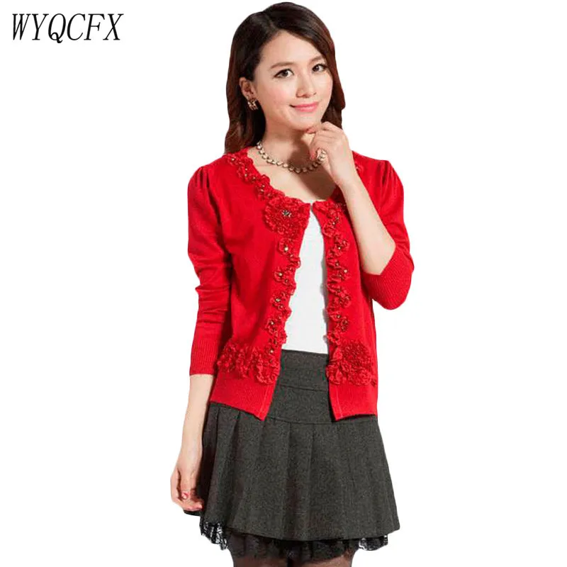 

Women Knitting Cardigan Sweater 2019 Flower Long Sleeve Coat Spring Autumn Short Casual Elegant Jacket Female Solid Knit Top