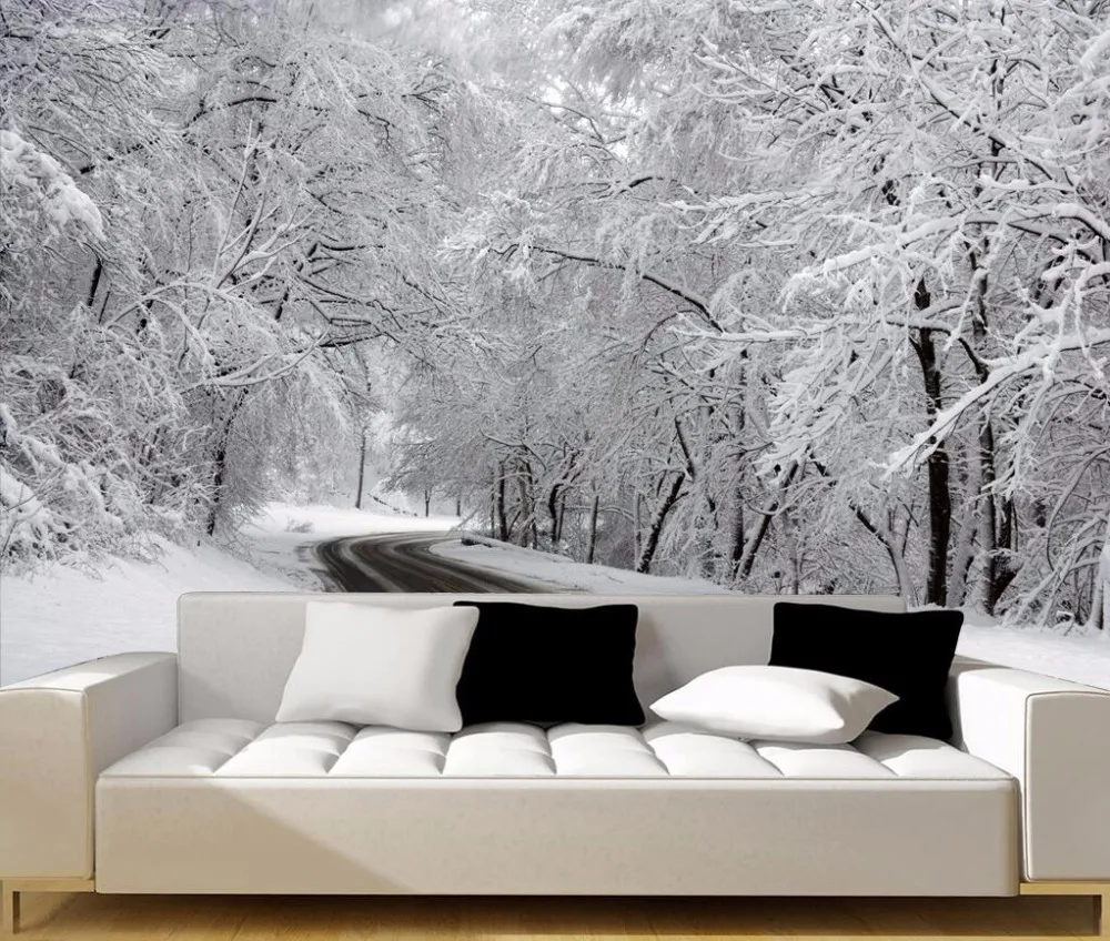 Beibehang Custom Wallpaper White Snow Woods Fresco Sofa Bed Tv