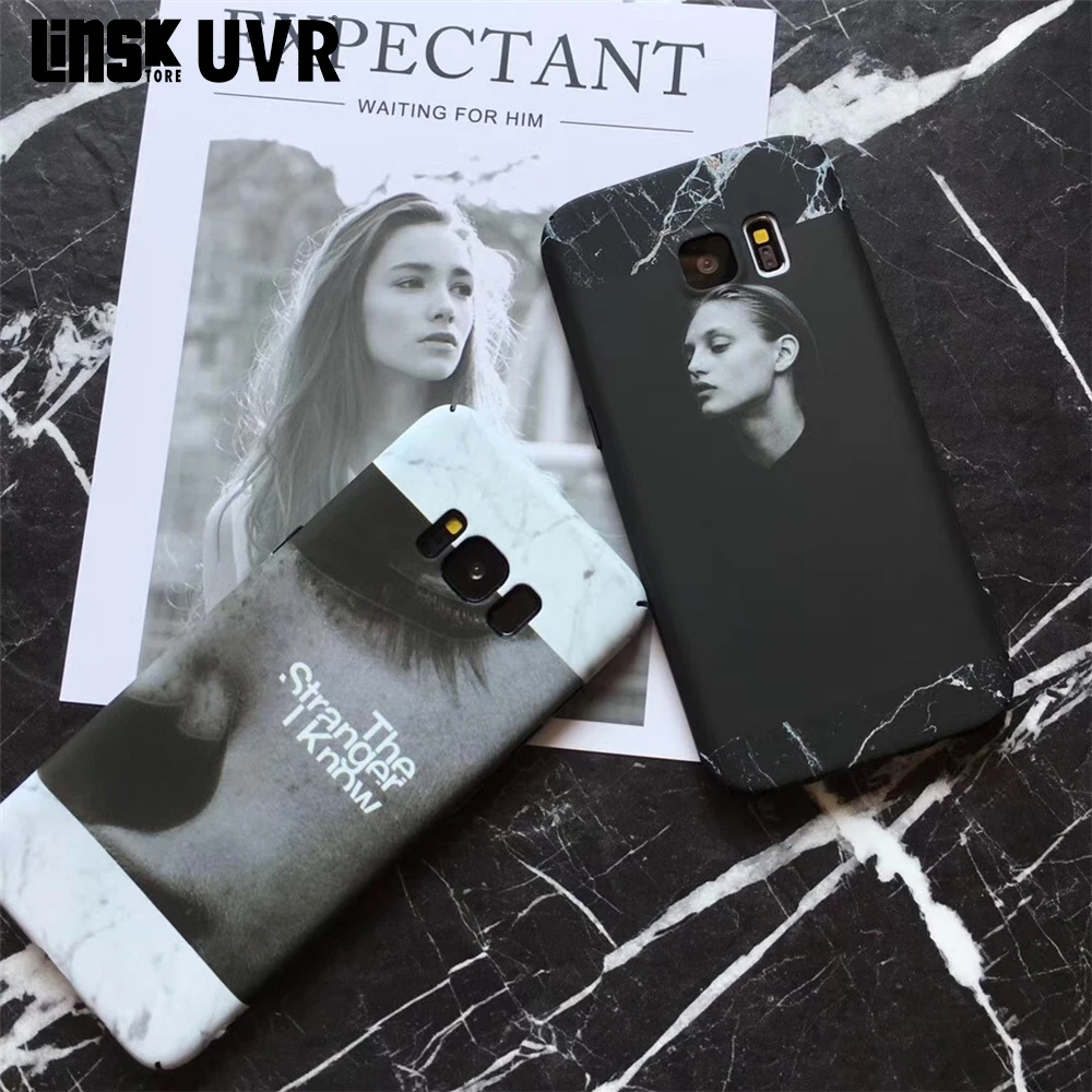 

Simple Black Luxury Face Portraits Marble Matte Case For Samsung Galaxy S7 Edge S8 S9 Plus Note8 9 Hard PC Luminous Coque Fundas