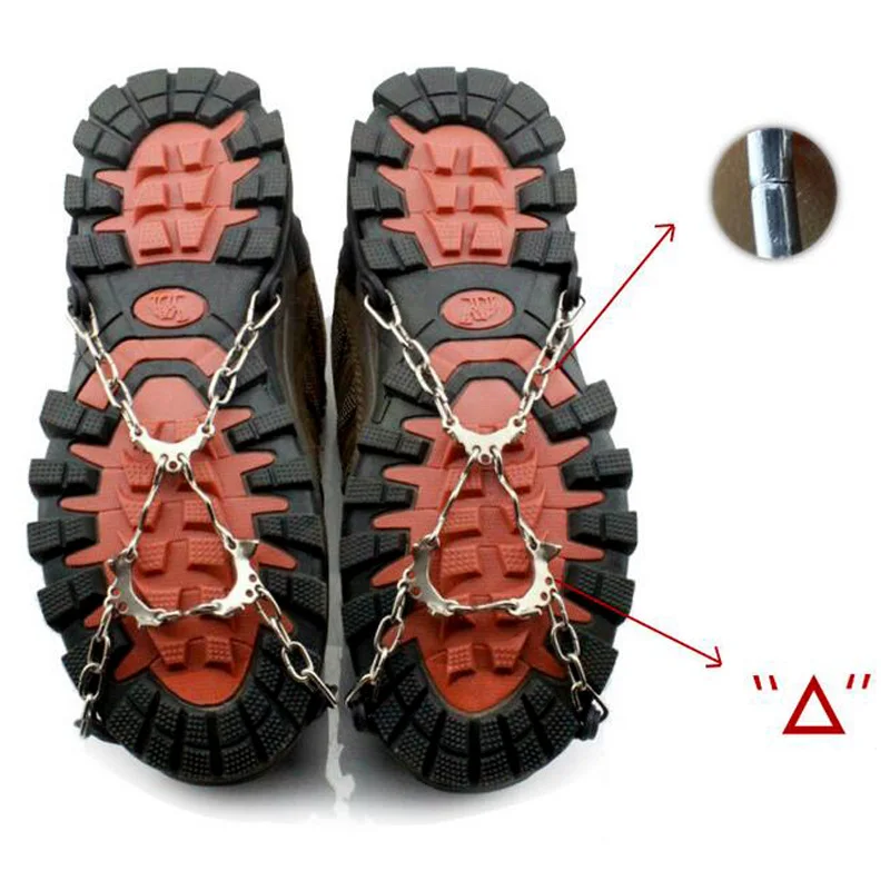JUP 6 Teeth Claws Crampons Non-slip Shoes Cover Stainless Steel Chain Outdoor Ski Ice Snow Hiking Climbing Grippers With Sripe