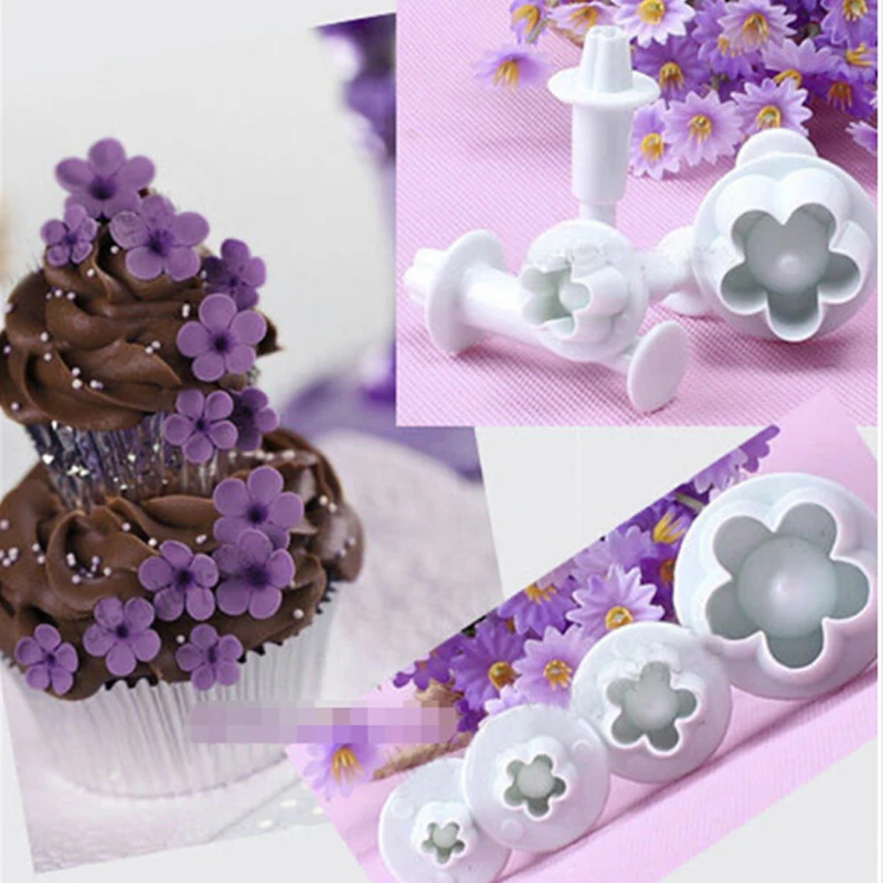 

4pcs Plum Blossom Cookie Stamp Cutter Biscuit Cutter Sugarcraft Mold,Fondant Cake Decorating Tools,Kitchen Baking tools.