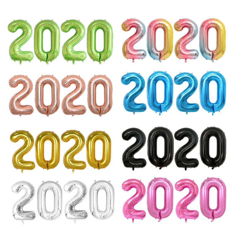 

4pcs 2020 Number Foil Balloons 40inch Green Silver Digit Air Balloons Christmas Decoration Happy New Year 2020 Globos Graduation