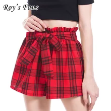 Roys Fans Women Plaid Shorts Summer Elastic Waist Mini-Length Loose Shorts With Sashes Sweet Girl Shorts School Uniform