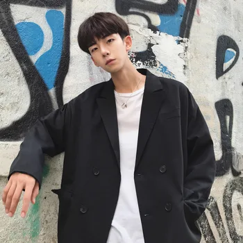

Hot Sale Korea Style Fashion Jacket Trend of Casual Streetwear Hip Hop Loose Suit Men's Clean Double Breasted Suit