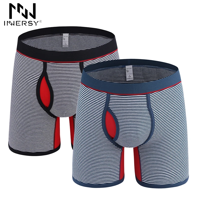 Innersy Boxer 2pieces/lot Mens Underwear Men Boxers FRONT OPENING Boxer Cotton Shorts Striped