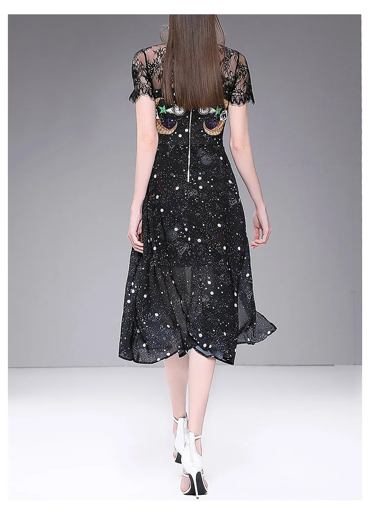 Женское кружевное платье Svoryxiu, черное узкое вечернее платье средней длины с принтом в виде загадочного ангела в черном пространстве и разрезом на лето