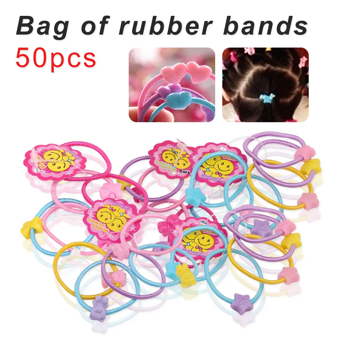50pcs/Lot Girls Hair Accessories Cute Love Star Candy Elastic Hair Bands Kids Ponytail Holder Rubber Bands 50pcs/Lot Girls Hair Accessories Cute Love Star Candy Elastic Hair Bands Kids Ponytail Holder Rubber Bands