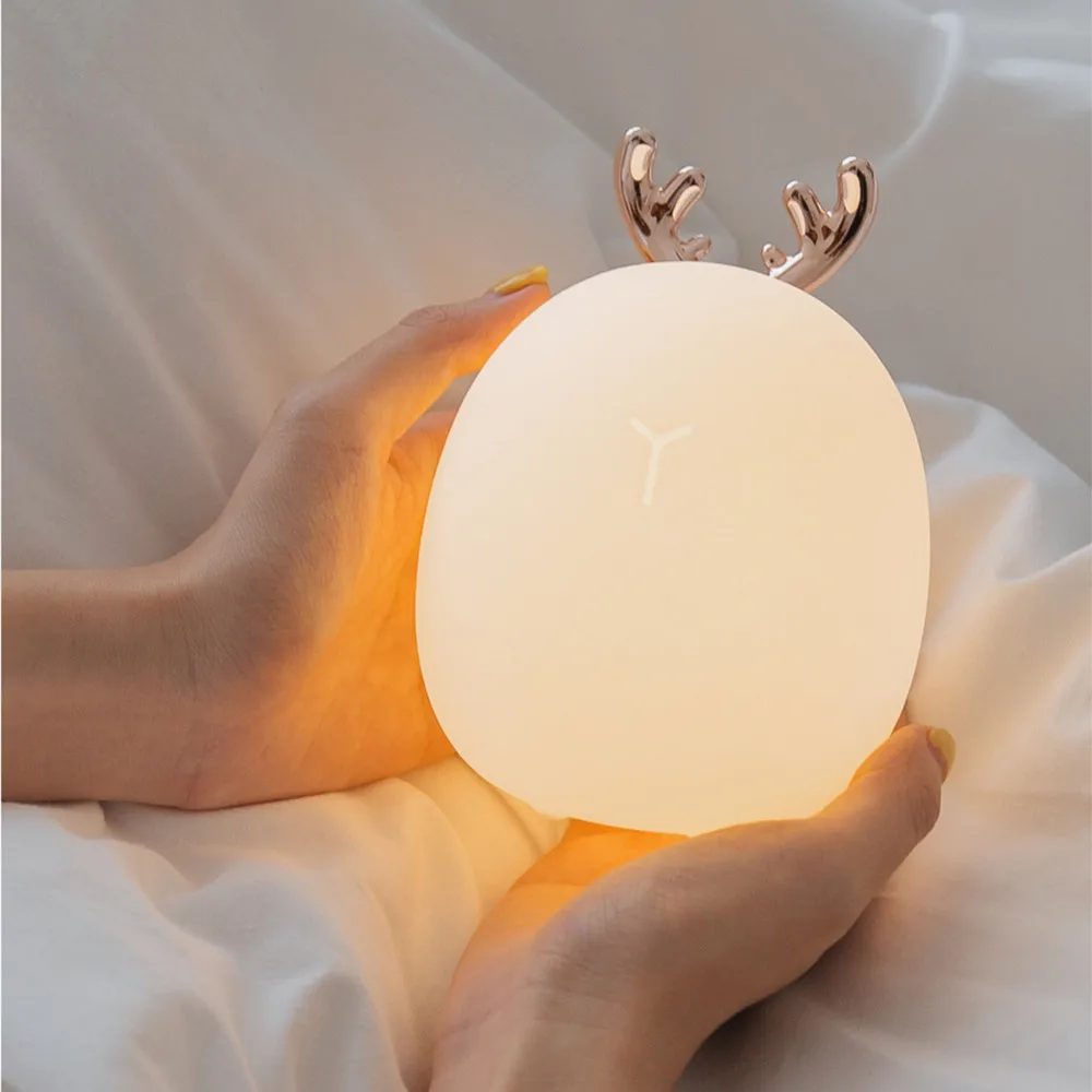 SuperNight Cartoon Rabbit Deer LED Ambient Night Light Cute Silicone Animal Chargeable Touch Sensor Kids Baby Bedside Table Lamp (2)