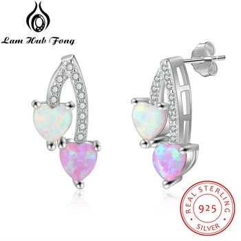 

Women 925 Sterling Silver Stud Earrings Double Heart Earrings White Pink Opal Earrings with Zircon Fine Jewelry (Lam Hub Fong)