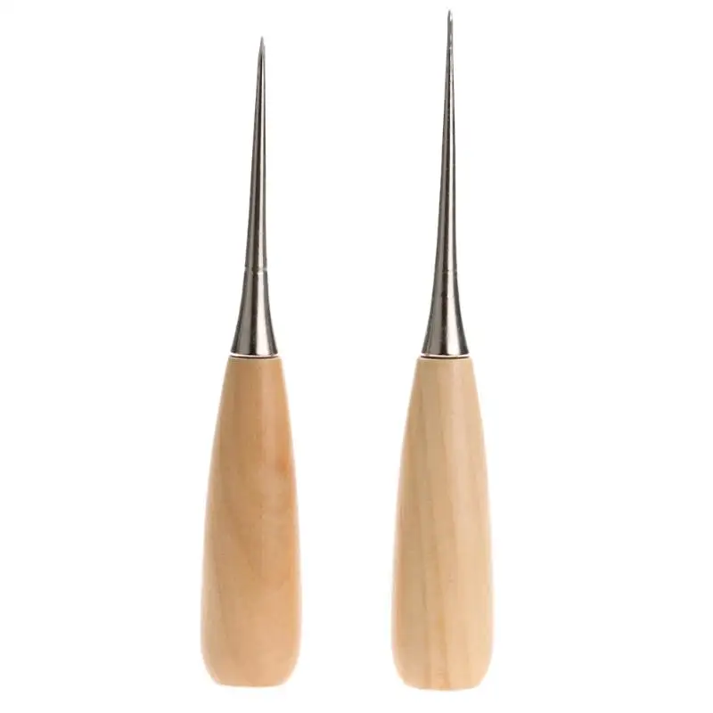 

2pcs Wood Handle Awl Stitching Awl Sewing Leather Crafts Tool Hole Punching Awls Stitching Positioning Drill Tools