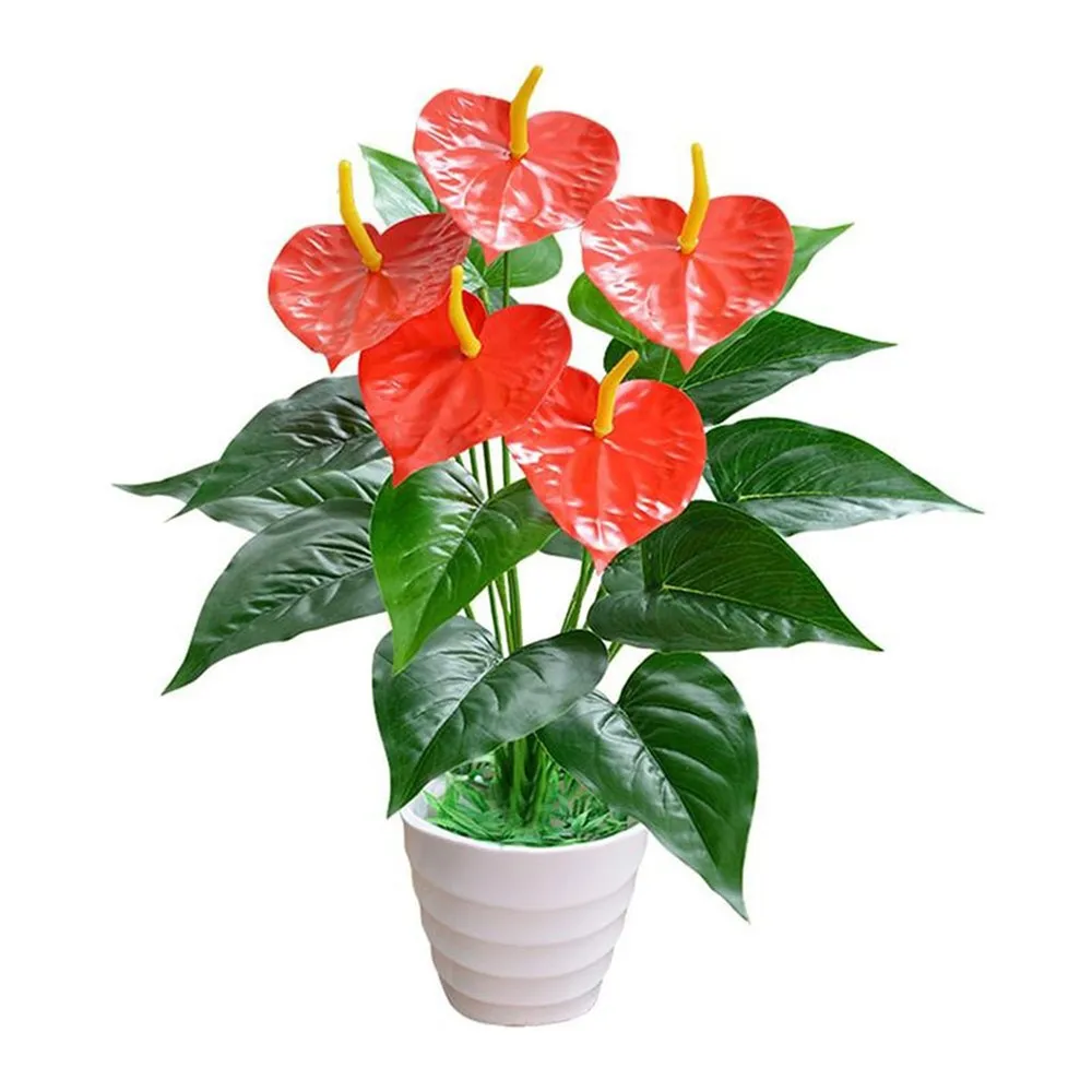 

Artificial Flower of 18 Heads Anthurium Small Potted Plant Large Potted Table Decoration Bonsai