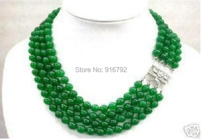 

free shipping >>>>8mm Stunning pretty 4 rows green stone beads necklace 17-20" p