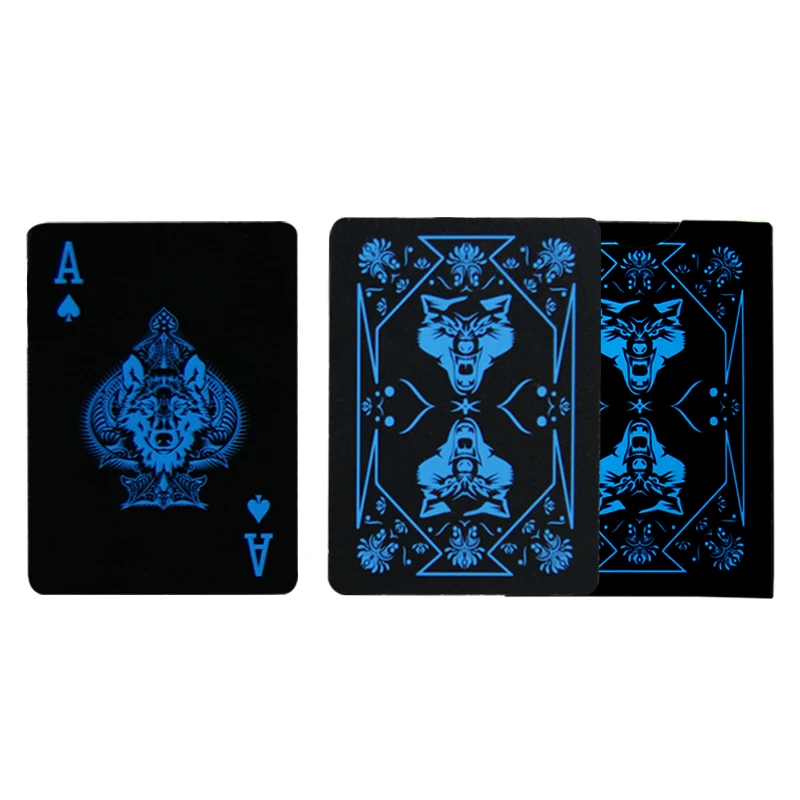 

2018 New design WOLF Black Plastic Waterproof Poker Creative Close-up Magic Props Flower Cut playing cards TEXAS POKER card